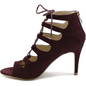 Ollio suede wine lace up heels